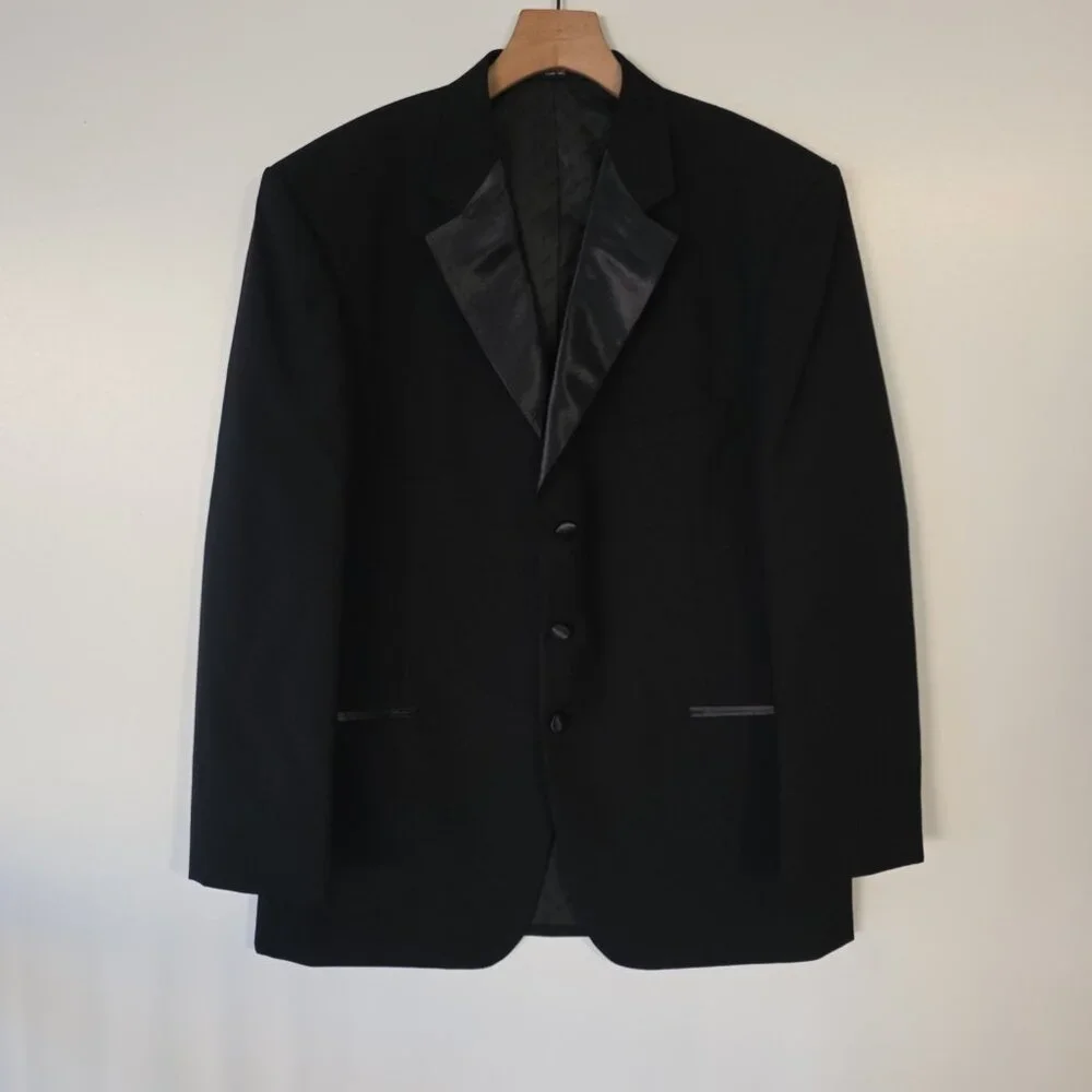 After Six Tuxedo Jacket Satin Lapel Black Three Button Prom Wedding Formal‎ 44L